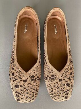 Vivaia Marogt Knit Square Toe V Cut Flats Animal Leopard Print EU 39.5 US 8.5